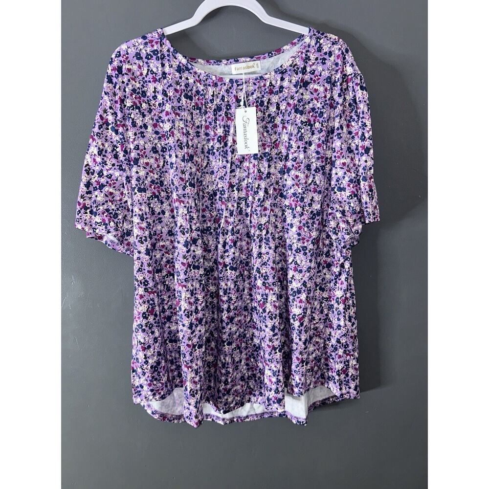 New W/T Fantaslook Blouse Women’s XXXL Floral Short Sleeve Lightweight Stretch
